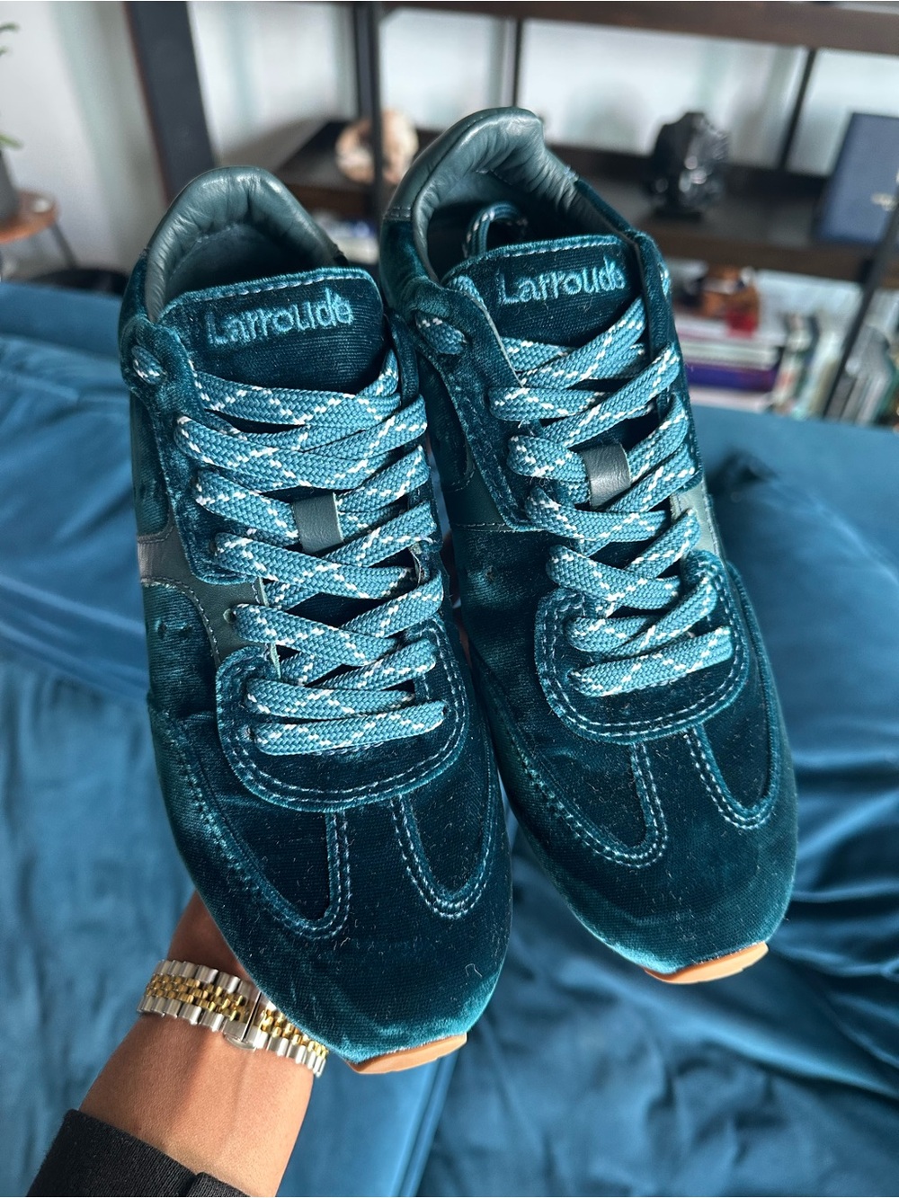 Larroude Velvet Stella Sneakers Blue
